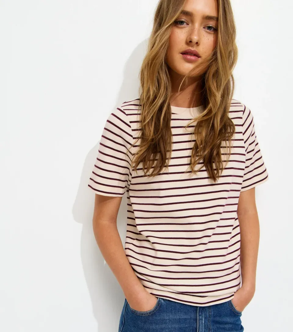 Women's Premium Cream Striped Jersey T-Shirt