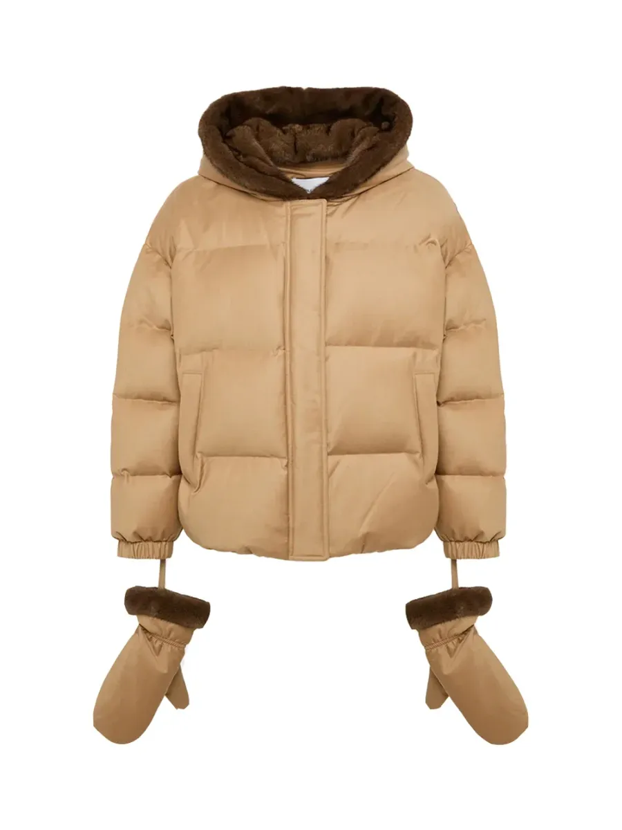 Short hooded down jacket Macadamia