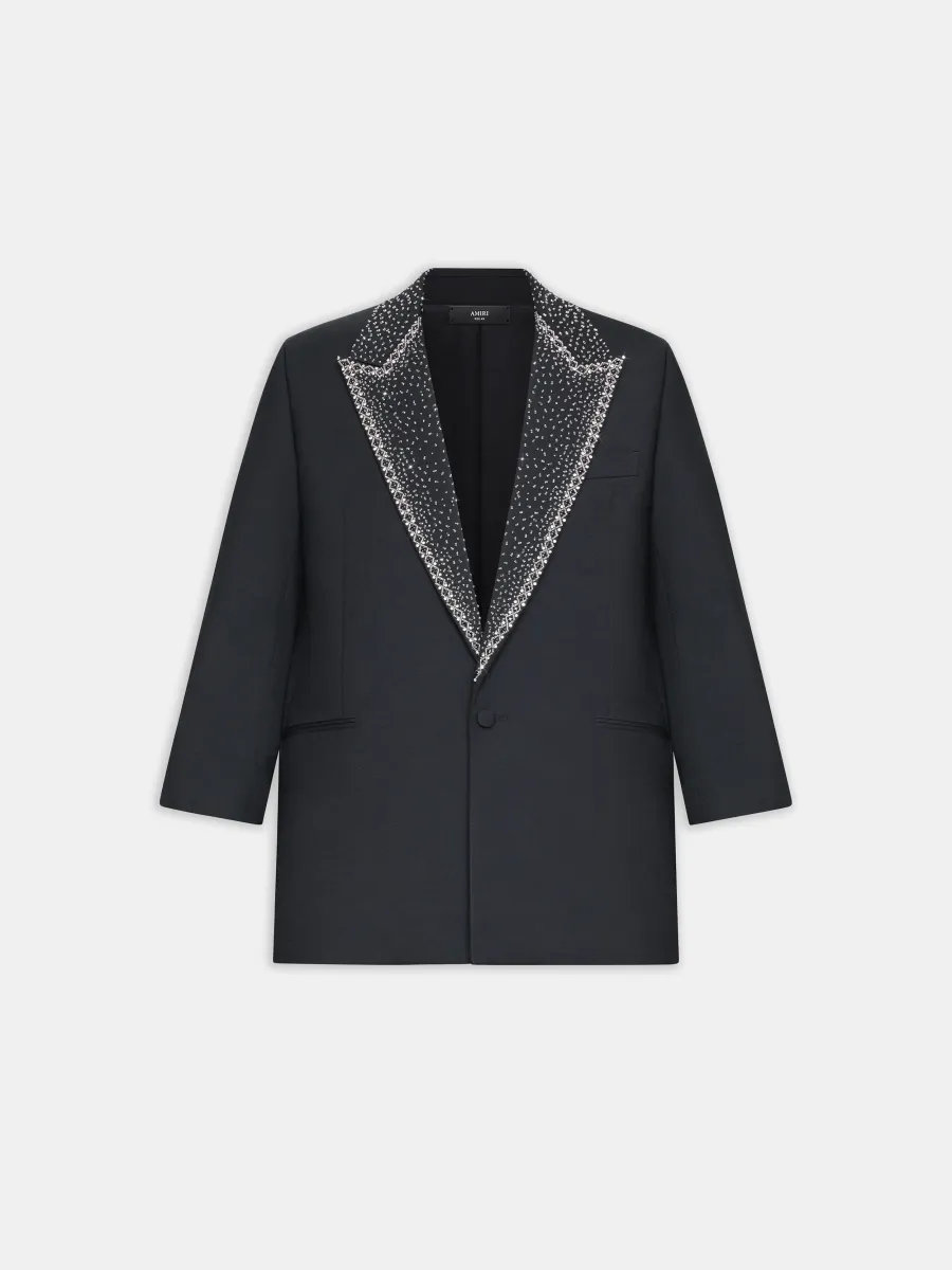 EMBELLISHED LAPEL SINGLE-BREASTED BLAZER - BLACK