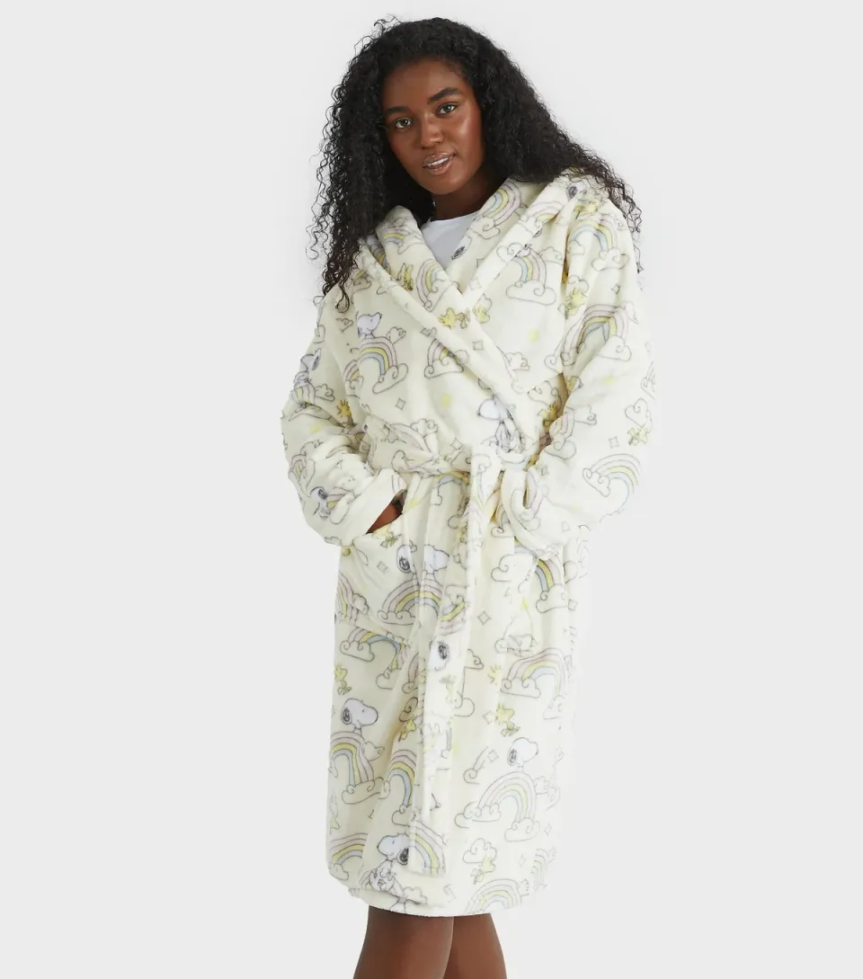 Women's White Peanuts Snoopy Rainbow Dressing Gown