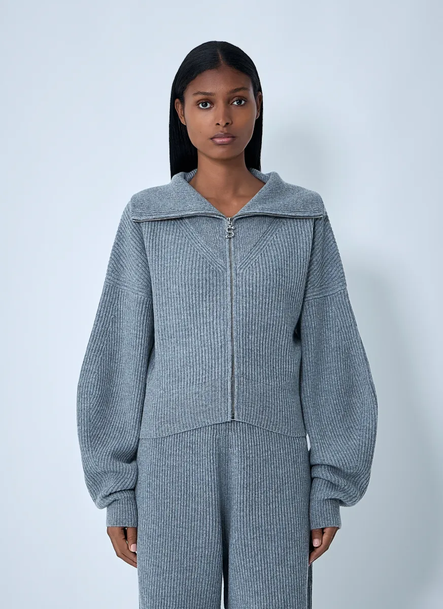 Wool-Blend Zip-Up Sweater