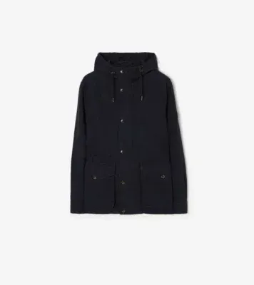 Gabardine Euston Hooded Jacket with Warmer in Coal blue
