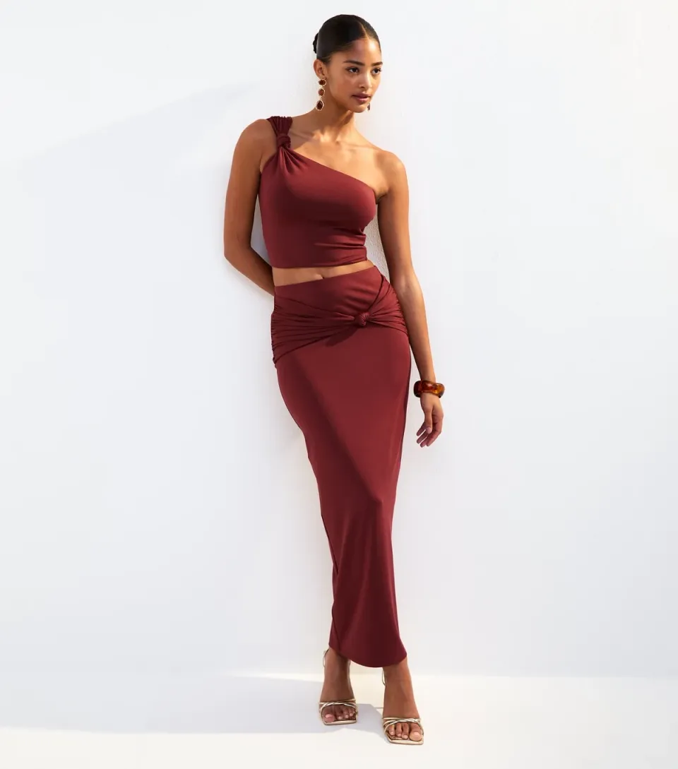 Women's Rust Twist Detail Midi Skirt