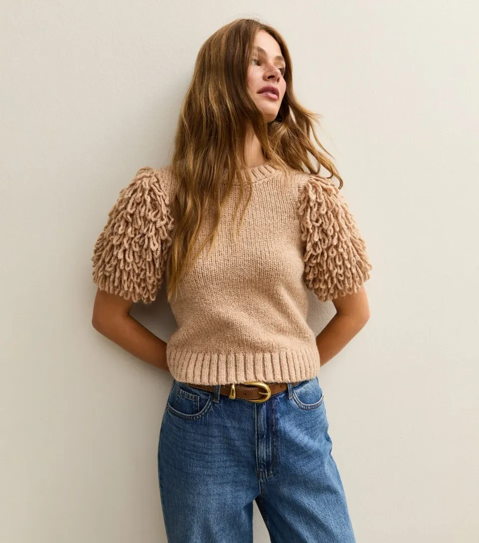 Women's Black Loop Stitch Sleeve Knitted Top