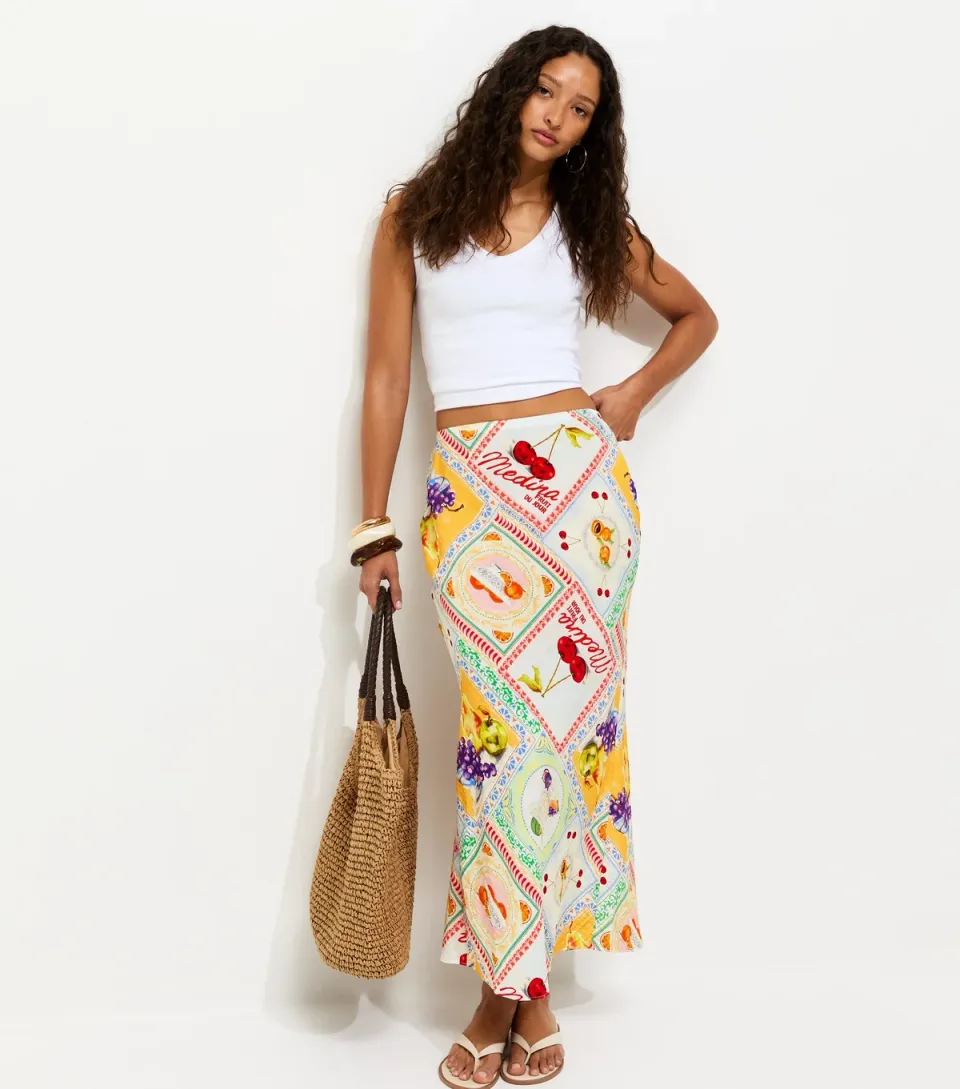 Women's Multi Colour Medina Print Bias Cut Midi Skirt