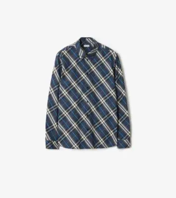 Relaxed Fit Check Cotton Shirt in Pilot blue