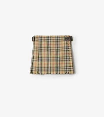 Check Wool Mini Kilt in Sand beige