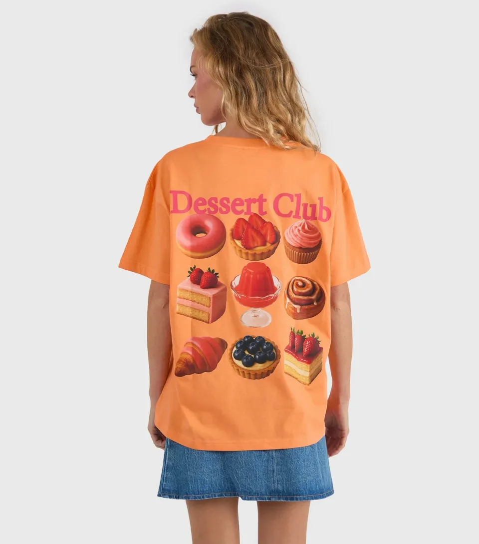 Women's Orange Cotton Dessert Club Oversized T-Shirt