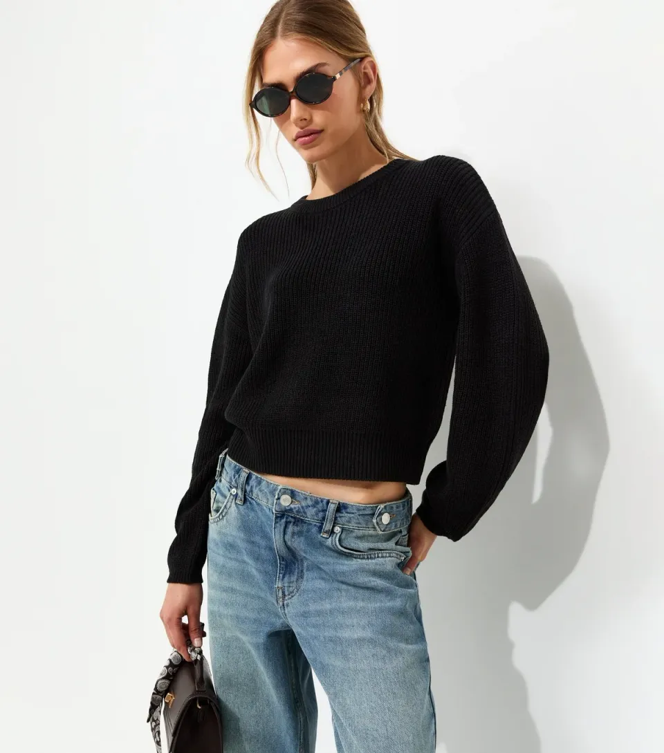 Women's Black Ribbed Knit Meet The Jean Jumper