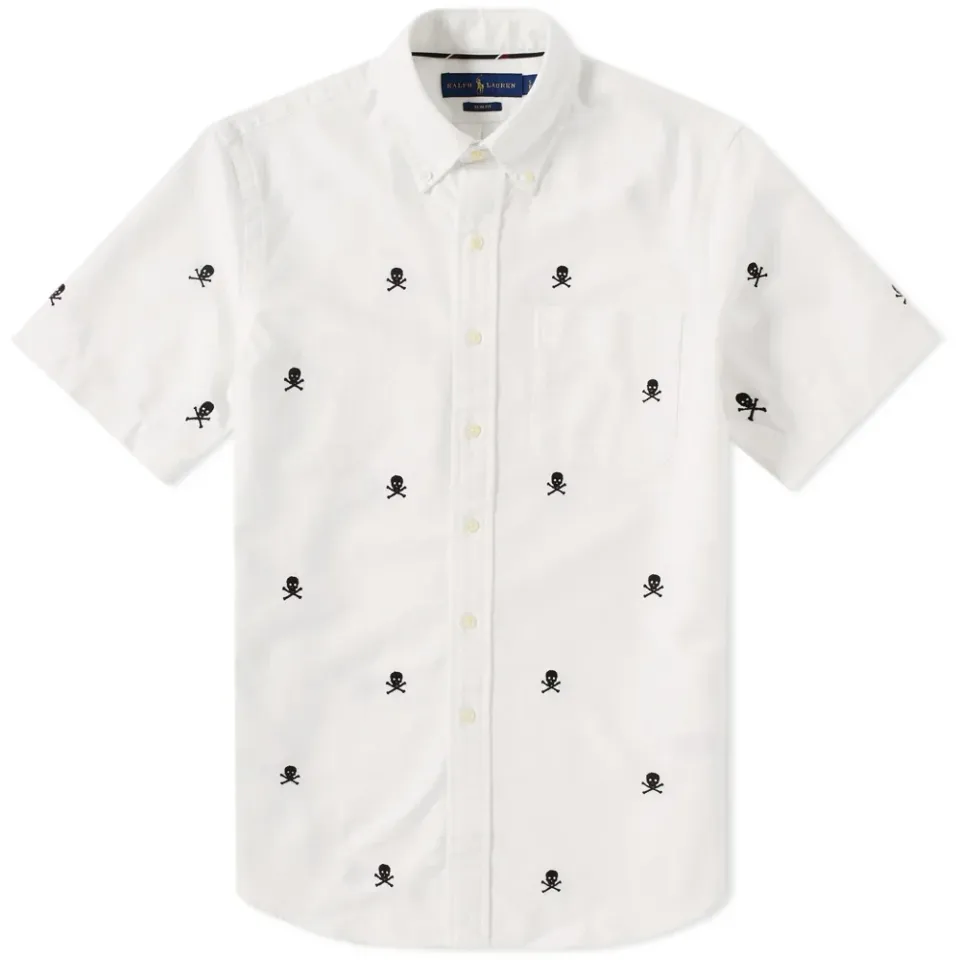 Short Sleeve Skull & Crossbones Embroidered Shirt