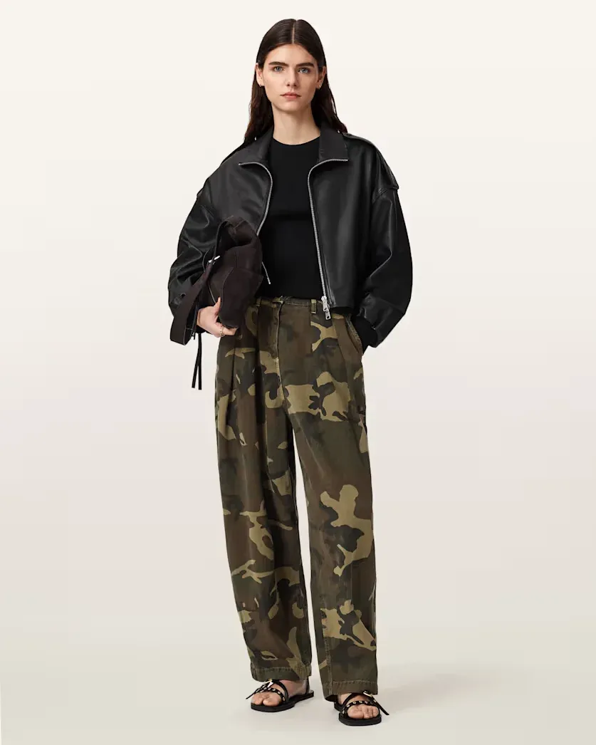 Becca Camo Denim Barrel Leg Trousers