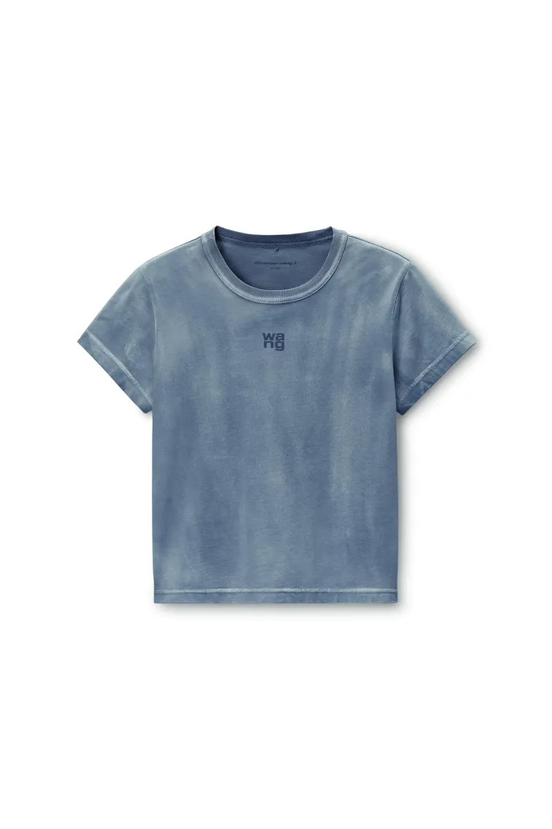 blue shrunken cotton tee with logo