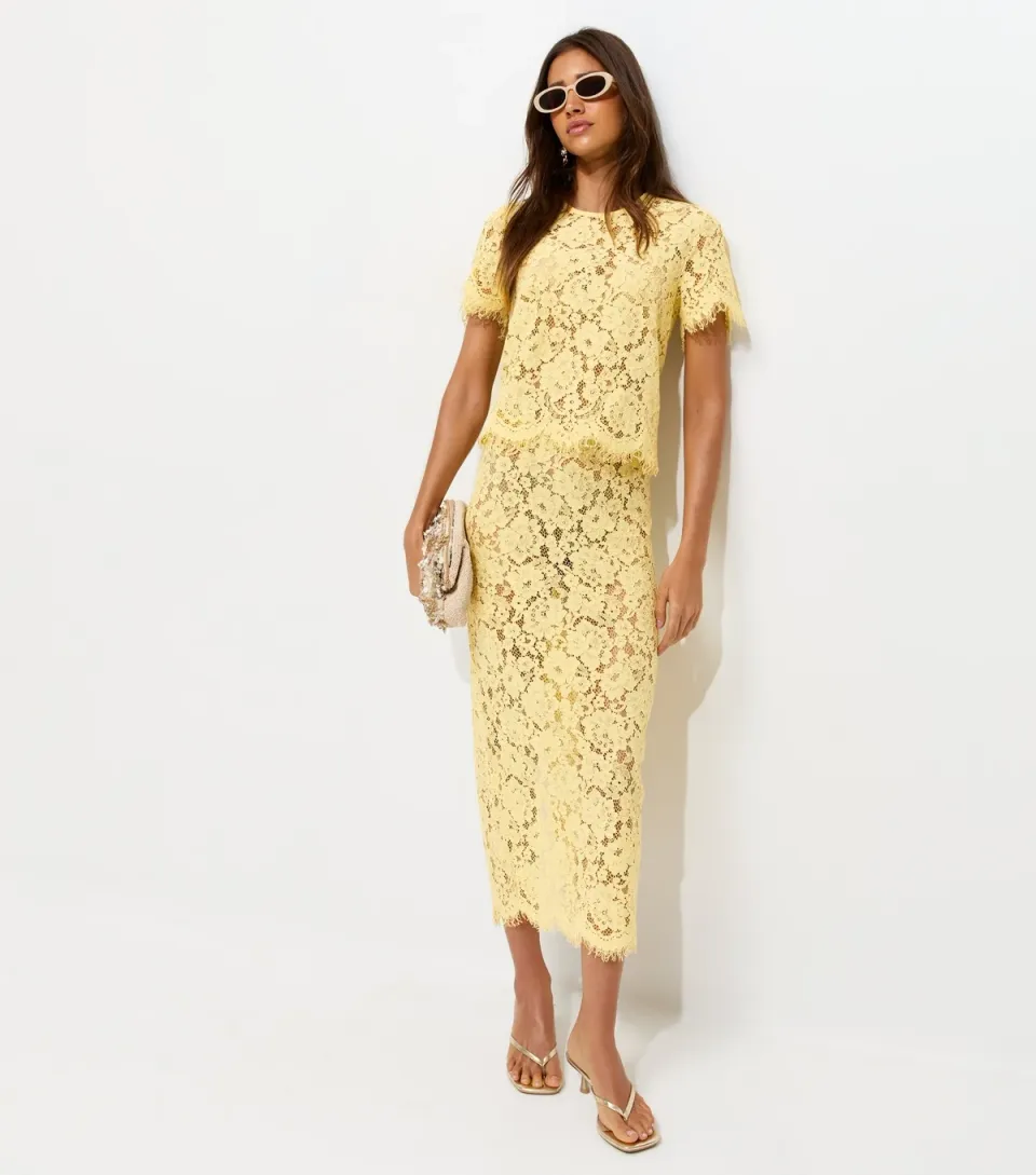 Women's Brown Lace Midi Skirt