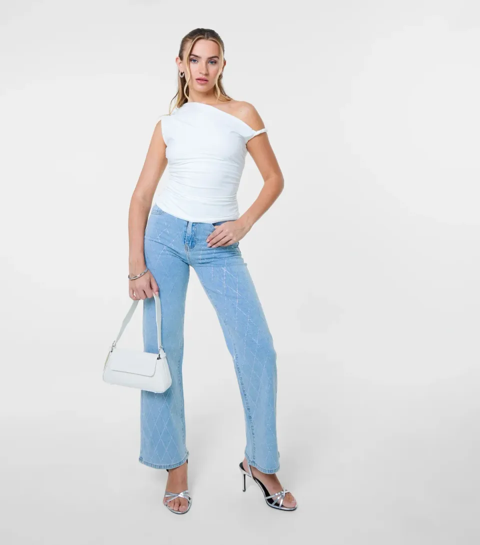 Women's Blue Diamante Embellished Jeans