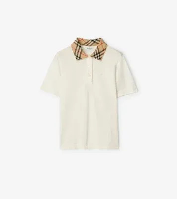 Check Collar Cotton Polo Shirt in Chalk white