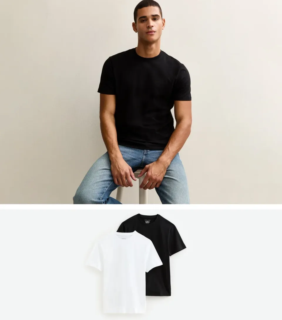 Men's Black and White 2 Pack of Regular Cotton T-Shirts