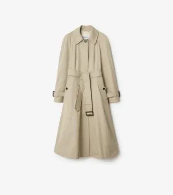 Long Gabardine Ellingham Fit-and-flare Car Coat in Quill beige - Women, Cotton Gabardine