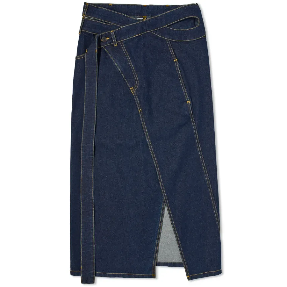 Wrap Denim Midi Skirt