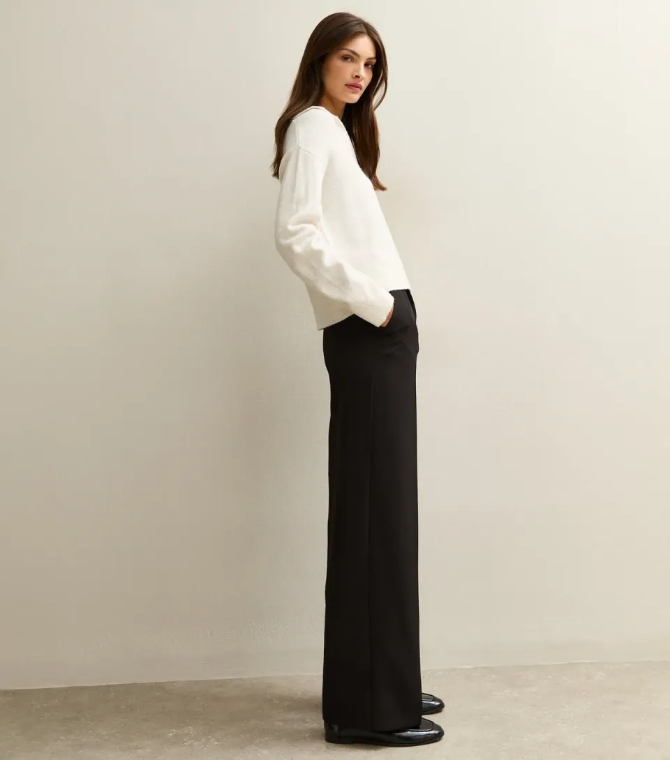 Women's Tall Black Pull On Wide Leg Trousers