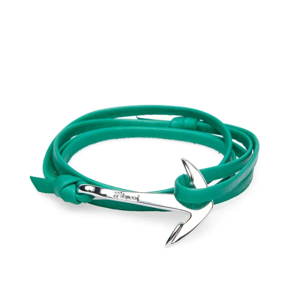 Silver Tone Anchor Leather Bracelet