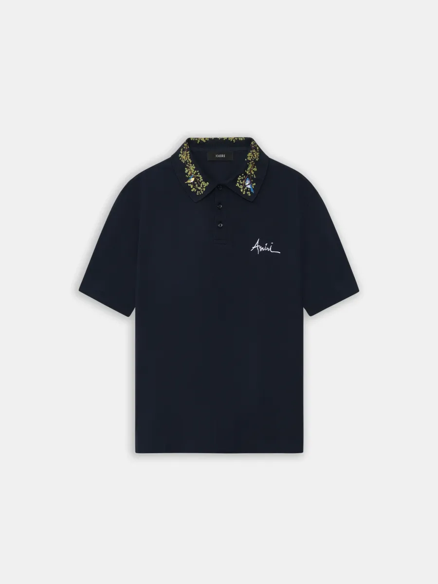 FLORAL COLLAR POLO - Black