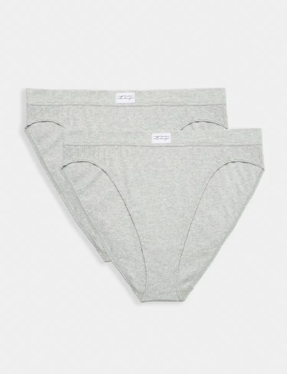 2 Pack Asta Rib High Leg Knickers Grey Marl