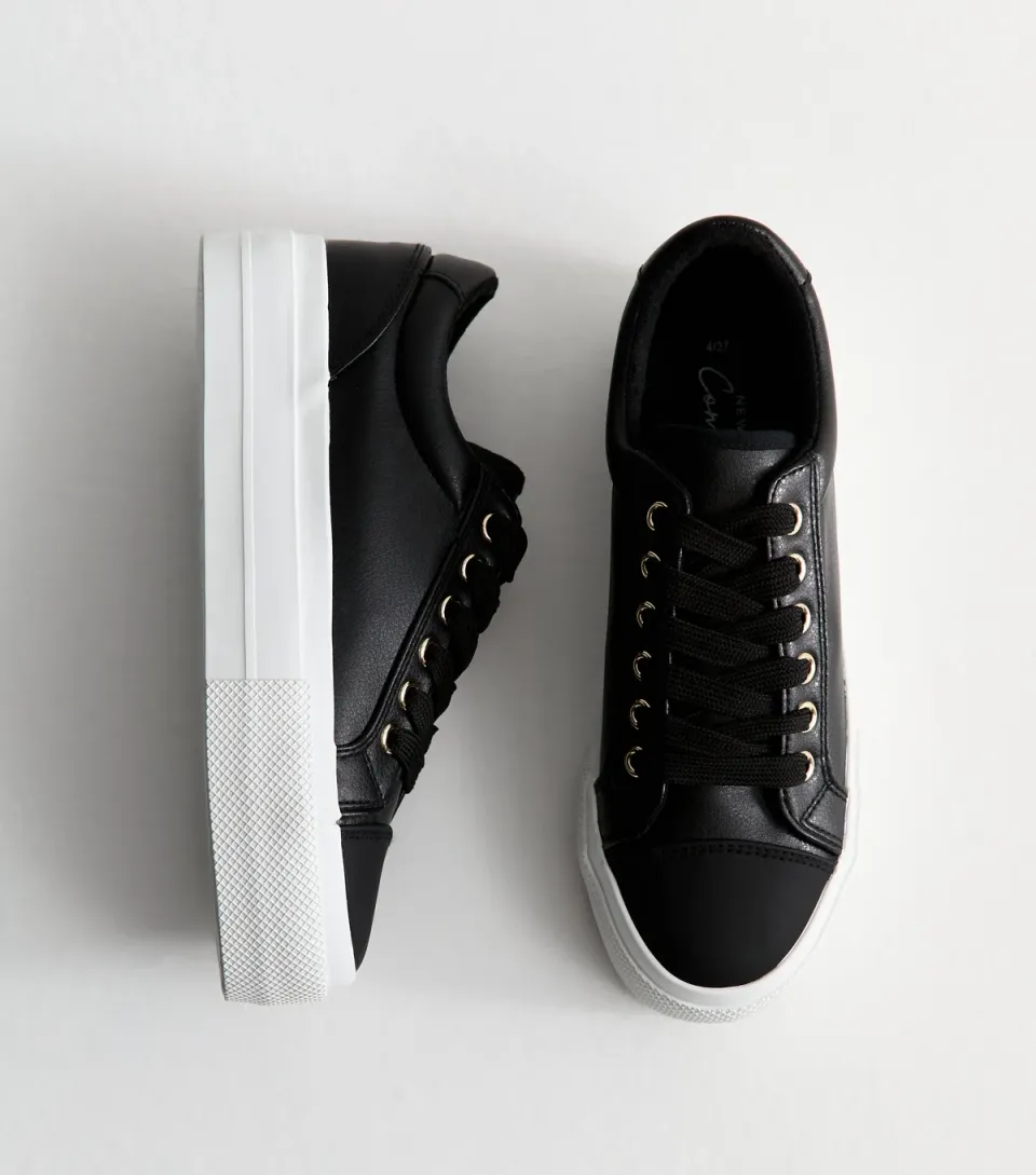 Women's White Platform Sole Pebbled Faux Leather Trainers Vegan