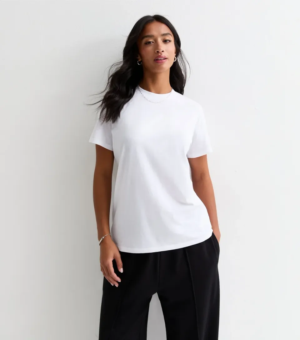 Women's Petite White Stretch-Cotton T-Shirt