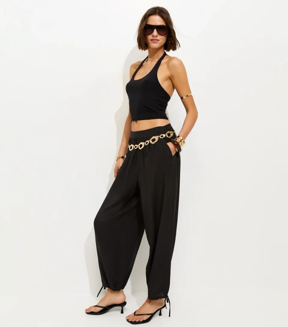 Women's Black Ankle Tie Cuffed Joggers
