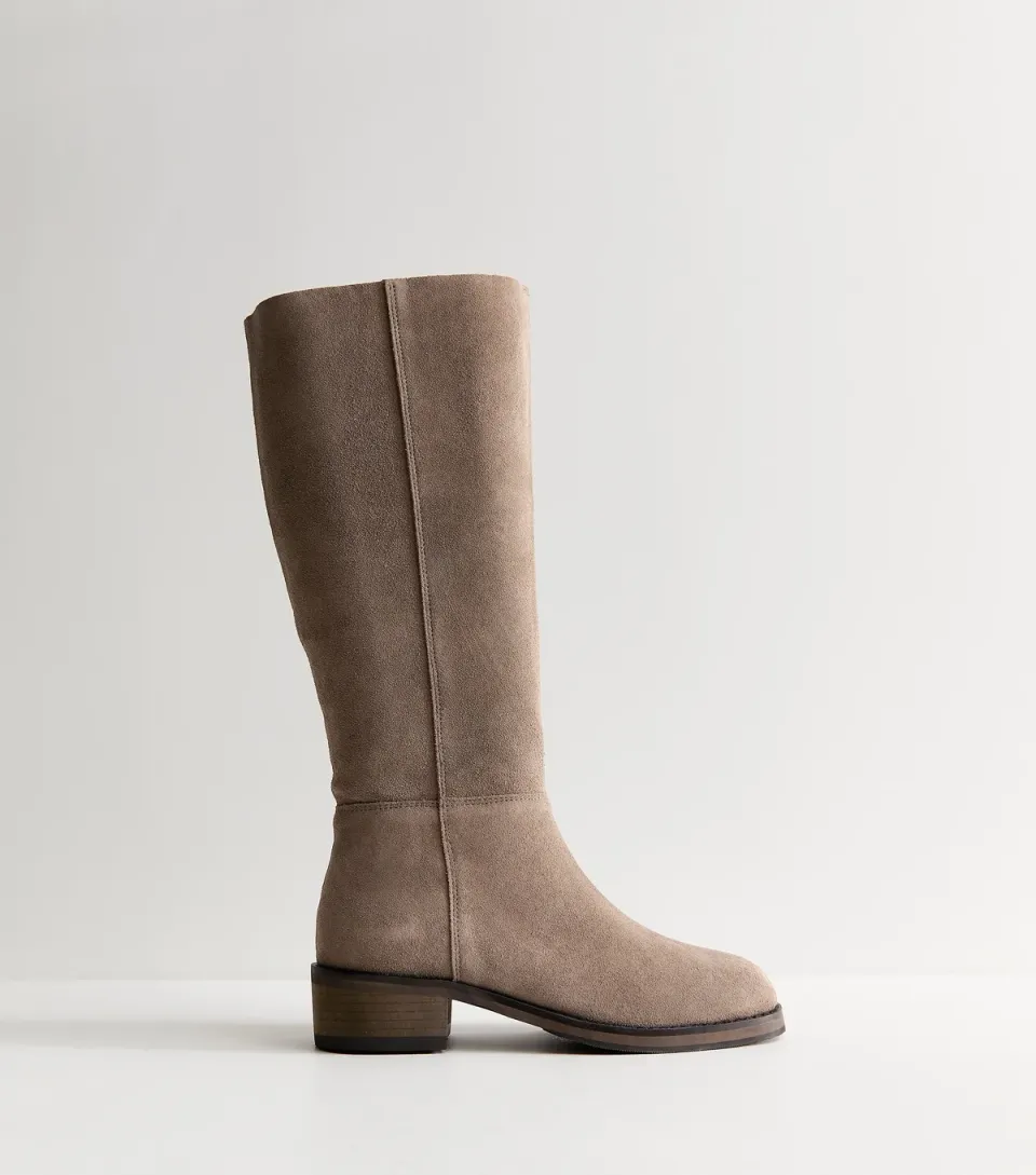 Women's Premium Real Leather Light Brown Suede Pull On Tall Boots