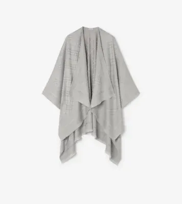 Check Wool Cashmere Cape in Pigeon grey