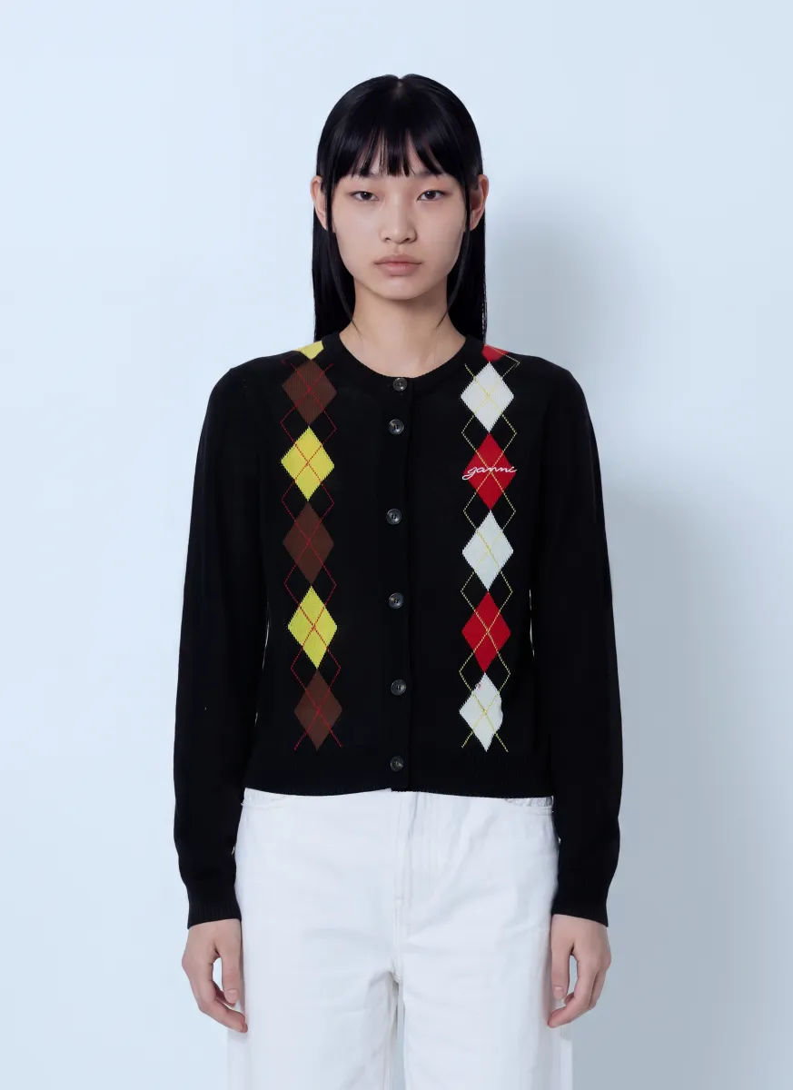 Light Cotton Argyle Cardigan