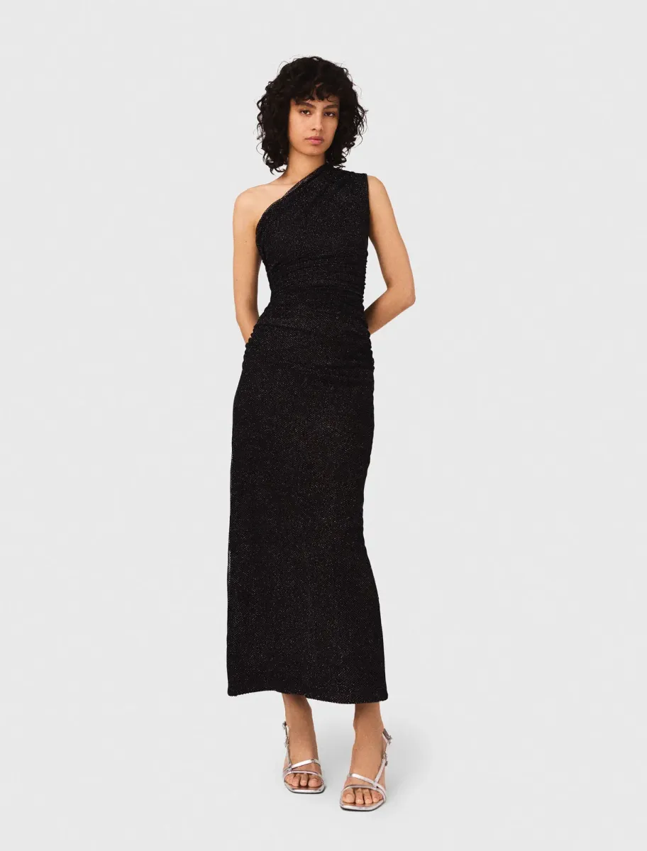 Asymmetric rhinestone knit dress