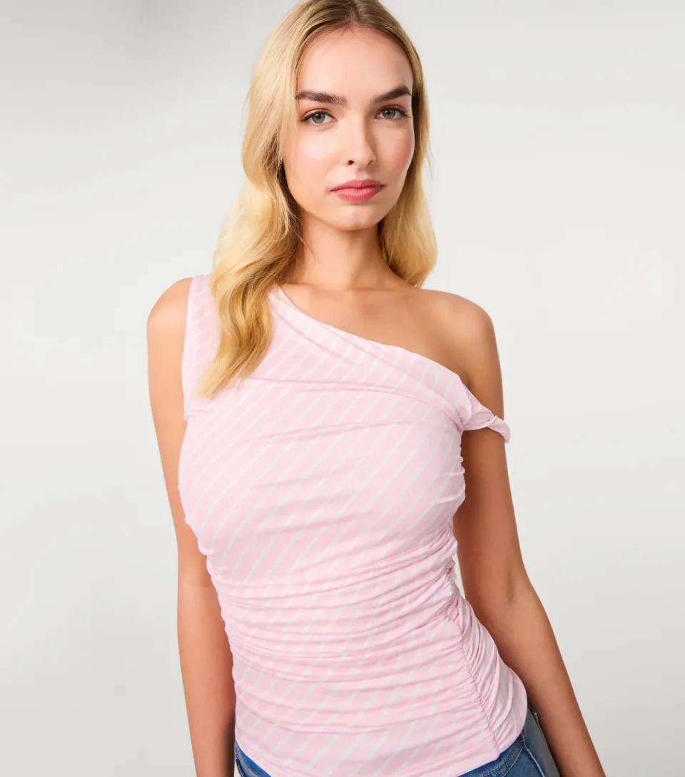 Women's Light Pink Stripe Aymmetric Top