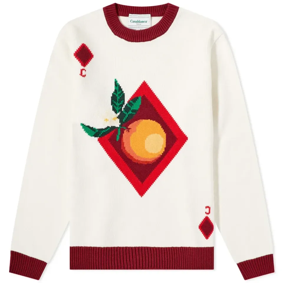 Orange Card Intarsia Crew Knit