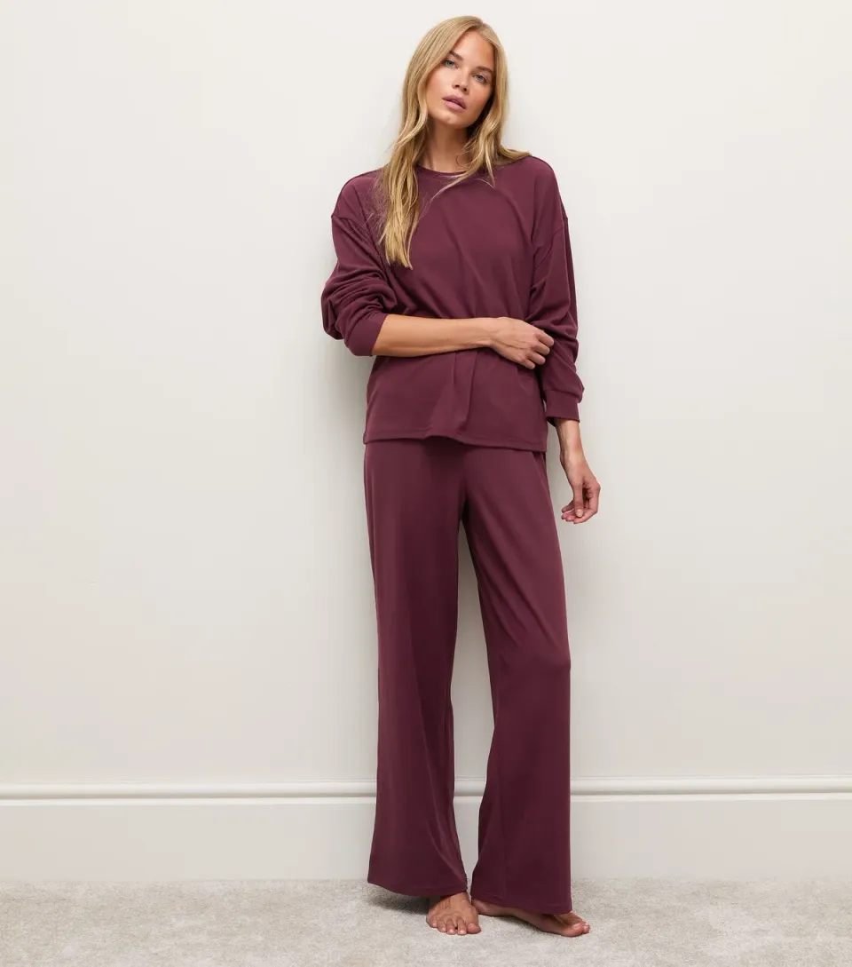 Women's Burgundy Wide Leg Joggers