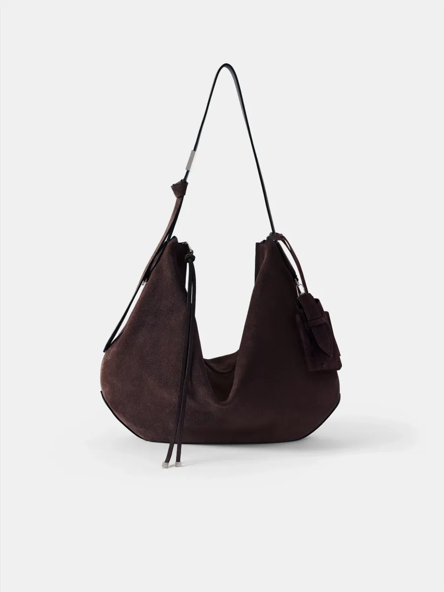 WOMEN - WOMEN'S SUEDE BISCOTTO SHOULDER BAG - Dark Brown