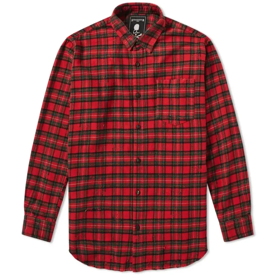 Damaged Skull Check Flannel Shirt