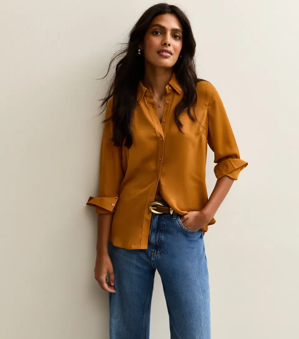 Women's Dark Yellow Plain Long Sleeve Shirt