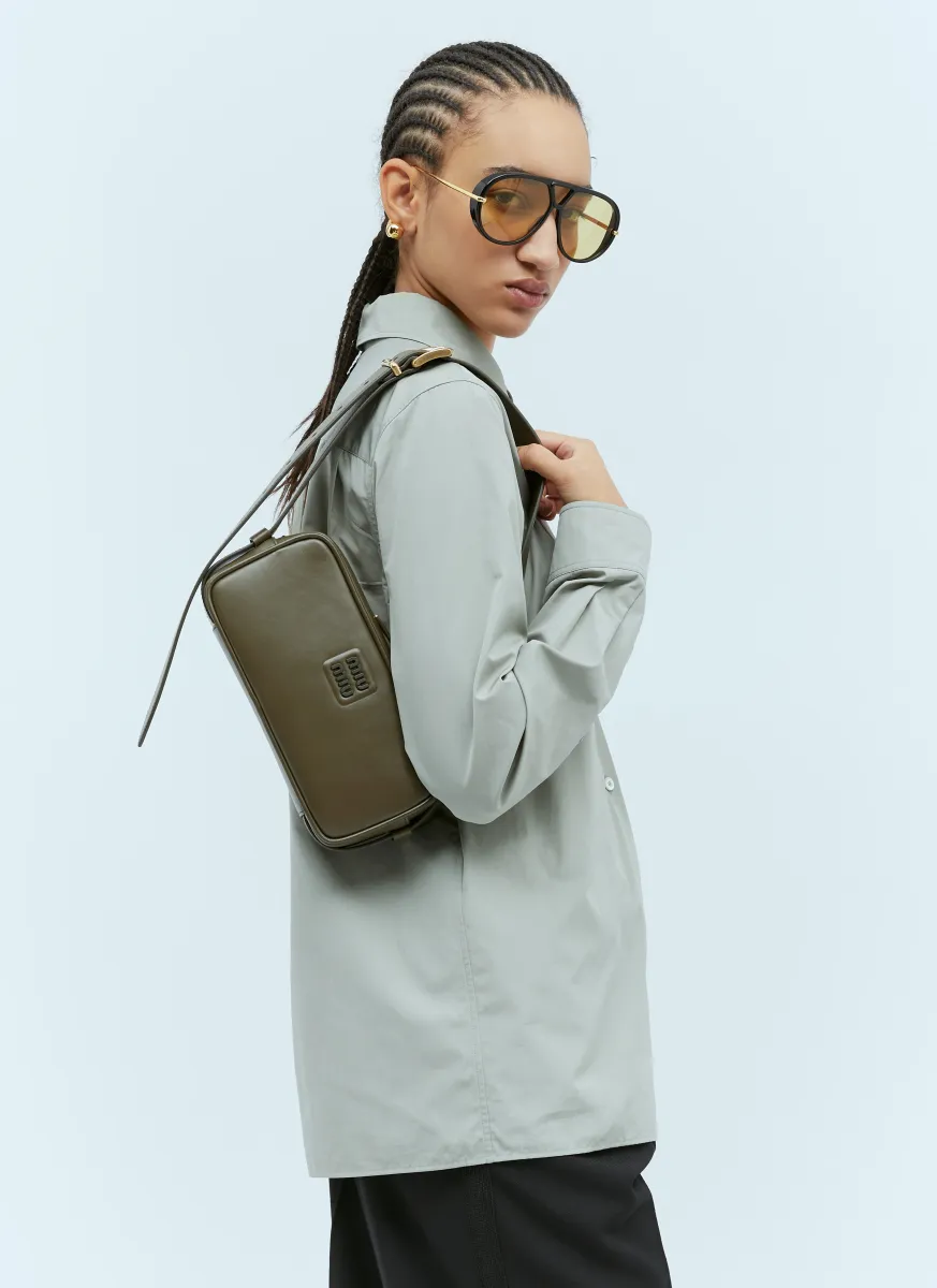 Logo Plaque Leather Shoulder Bag