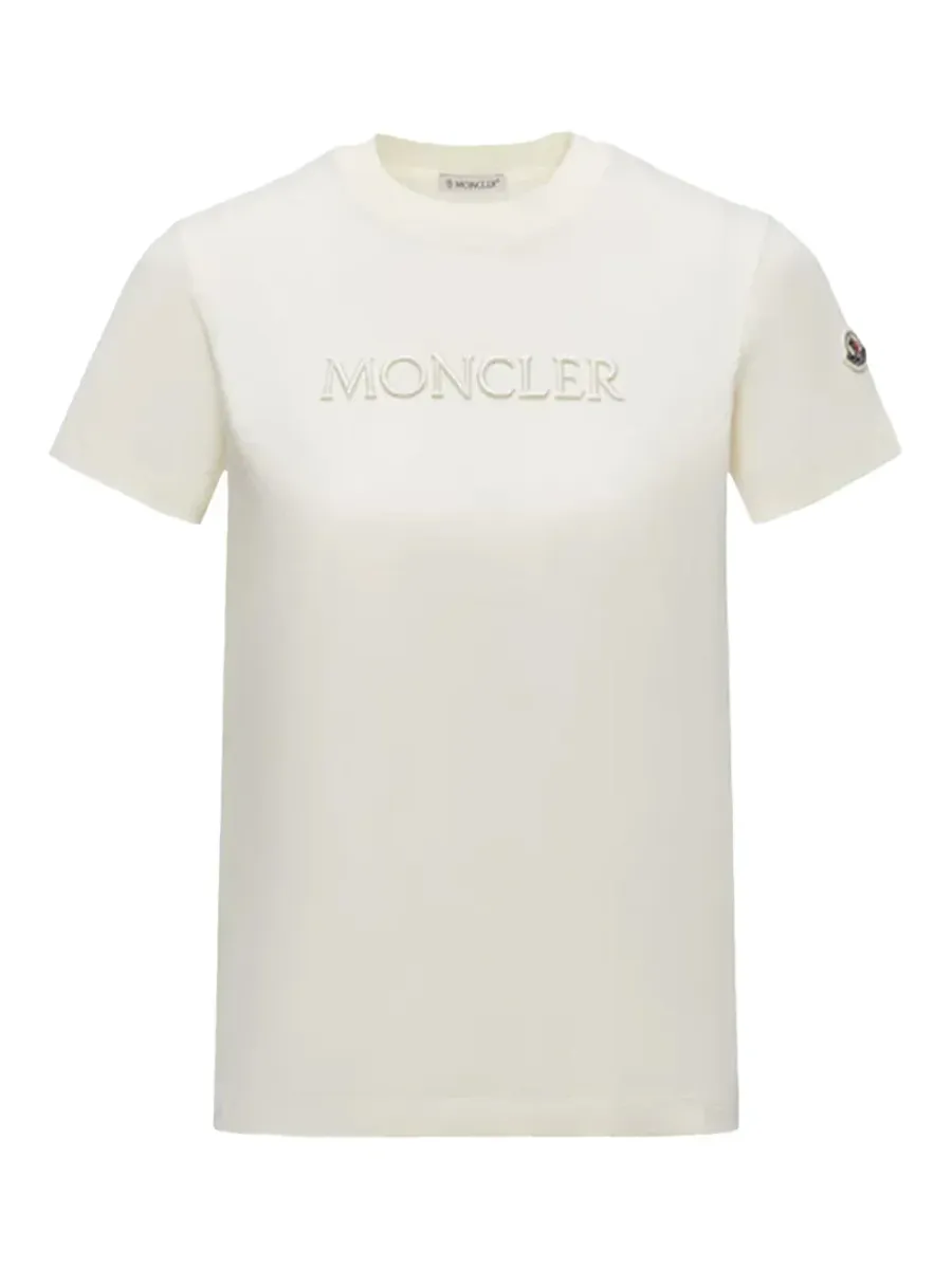 women Embroidered Tonal Logo Cotton T-Shirt Ivory