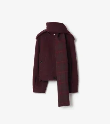 Detachable Scarf Wool Jacket in Wine red