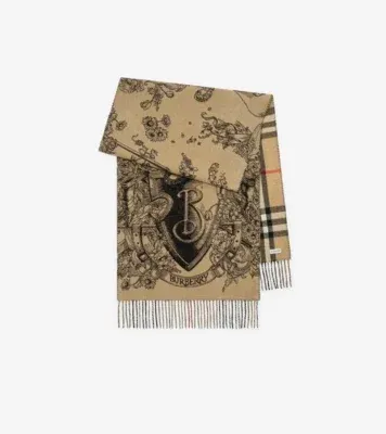 Reversible Etched Knight Cashmere Scarf in Archive beige