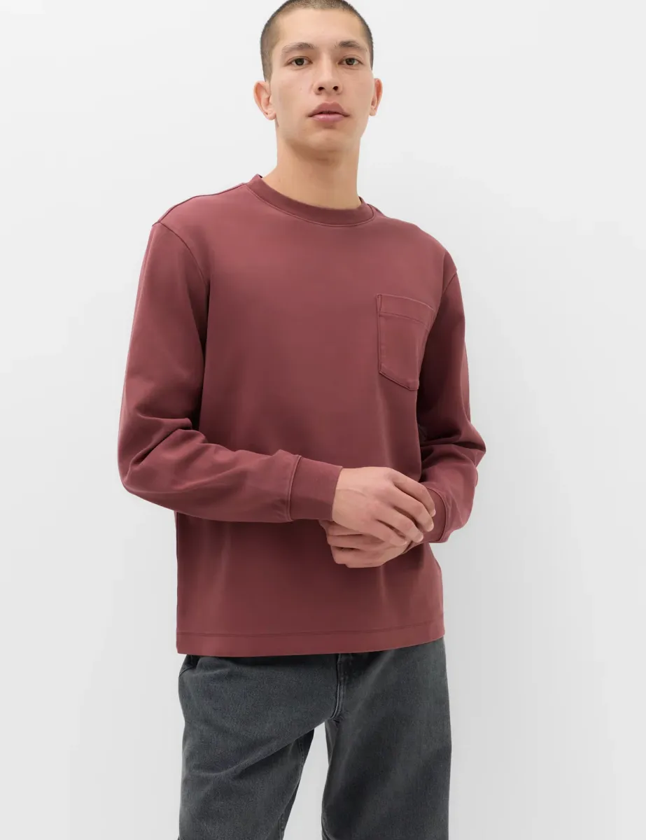 Cotton Rich Garment Dye Long Sleeve T-Shirt Bordeaux
