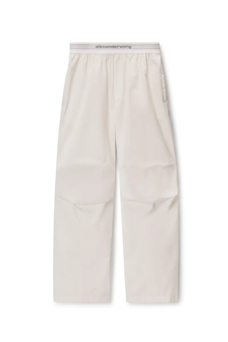 Mid-Rise Pleated Wide-Leg Pant with Logo Elastic Waist