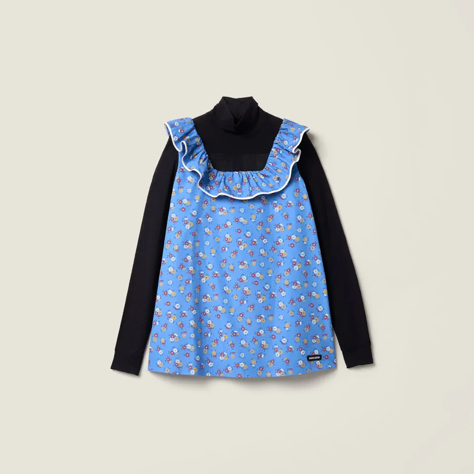 Poplin and wool knit top