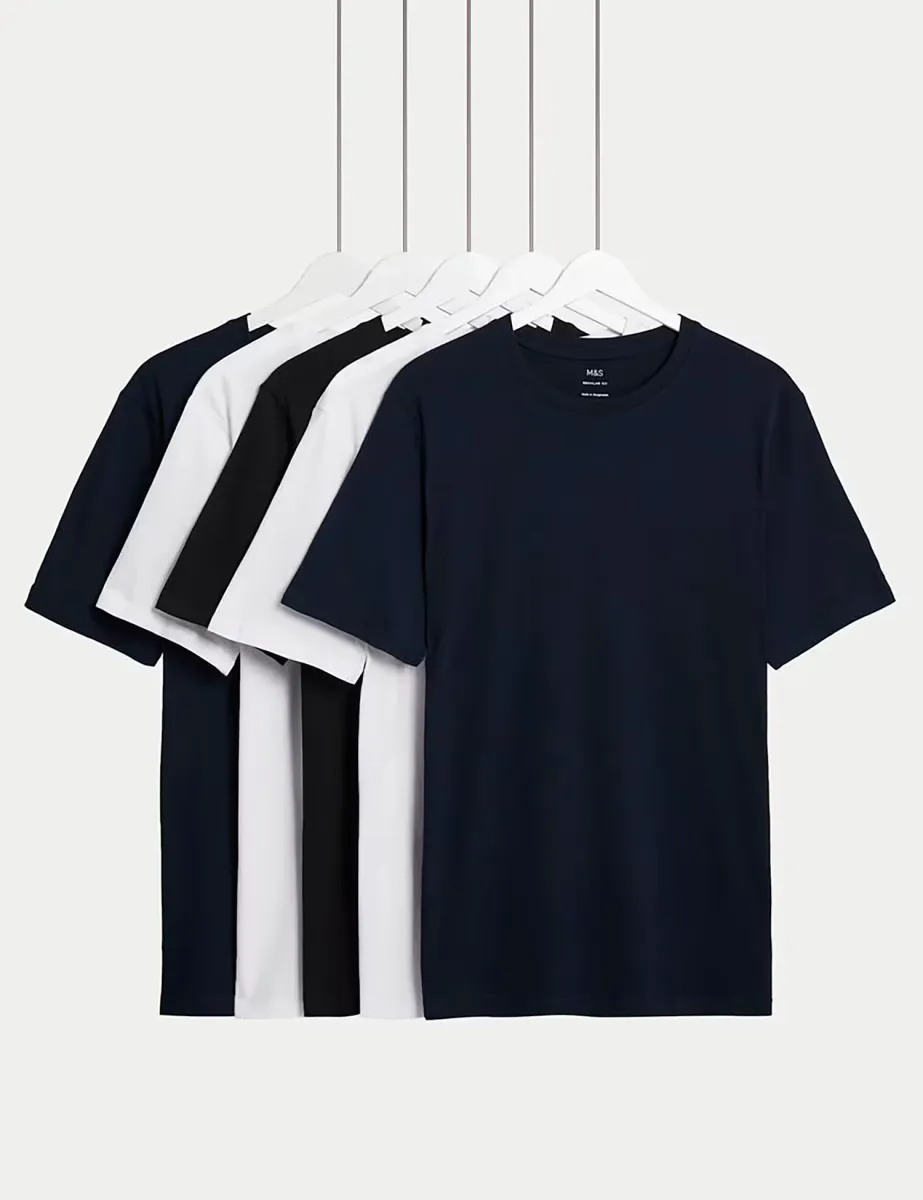 5 Pack Pure Cotton Crew Neck T-Shirts Navy Mix