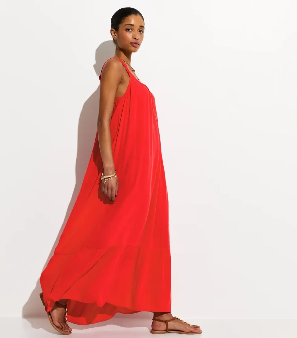 Women's Bright Red Knot Strap Beach Maxi Dress