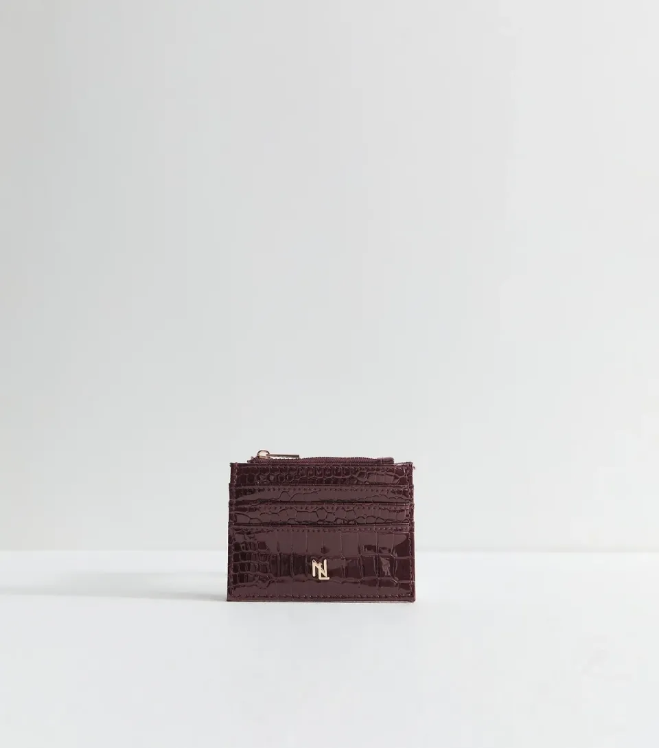 Dark Burgundy Crocodile Embossed Faux Leather Cardholder