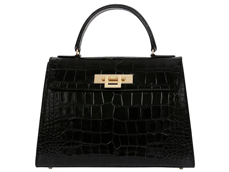 Fonteyn Large Orinoco 'Croc' Print Calf Leather Handbag - Black - 2